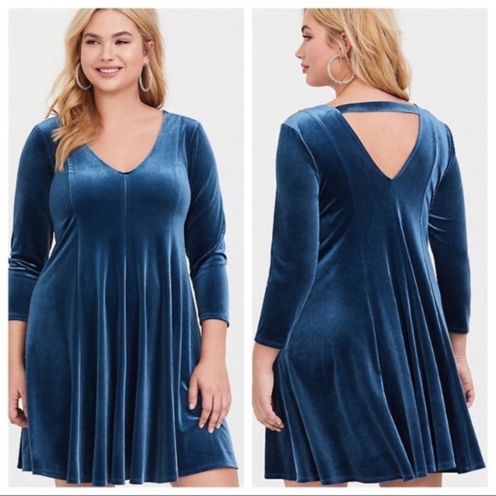 Torrid Teal Velvet Swing Dress